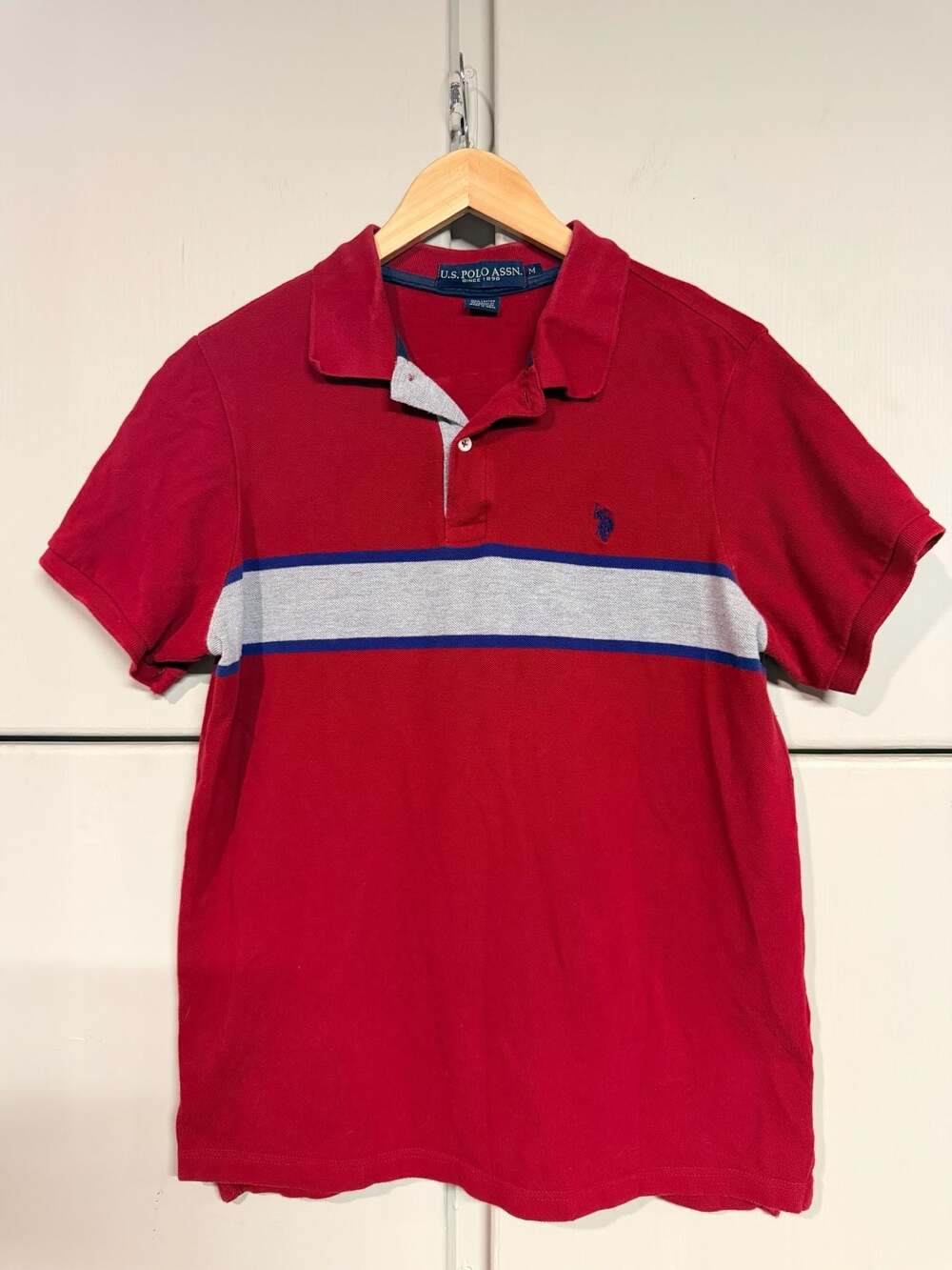 U.S. Polo Assn. Red Striped Short Sleeve Polo Shirt Men's Size M